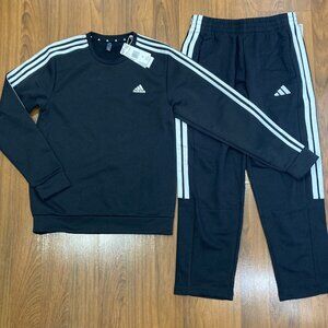 adidas Men 2pc Set Crew Neck Sweater PANTS Tracksuit Black Activewear Size M New